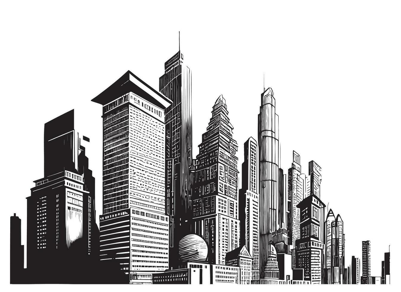 Big city silhouette sketch hand drawn in doodle style Vector illustration