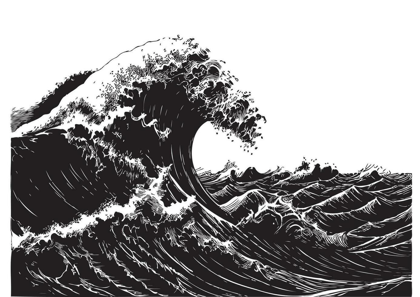 Sea wave sketch hand drawn in doodle style Vector illustration