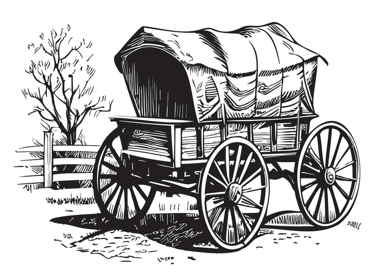 Farm covered cart hand drawn sketch in doodle style Vector illustration