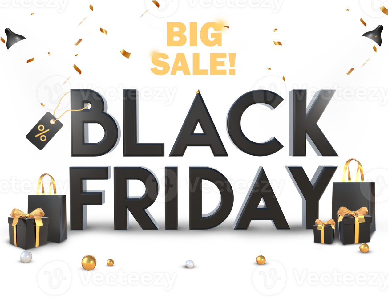 3D Rendering Black Friday Text With Black Gifts And Bags png