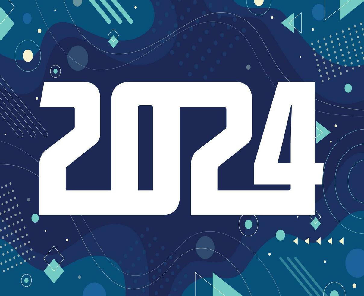 2024 New Year Holiday Design White Abstract Vector Logo Symbol Illustration With Blue Background