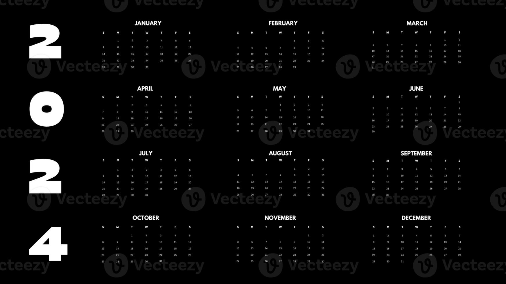 Black horizontal calendar for 2024 photo