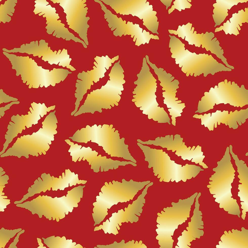 Kiss,golden kissing lips icon, mouth illustration,seamless pattern vector