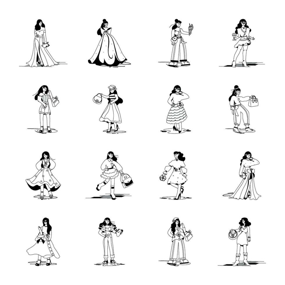 Modern Set of Cool Outfits Glyph Illustrations vector