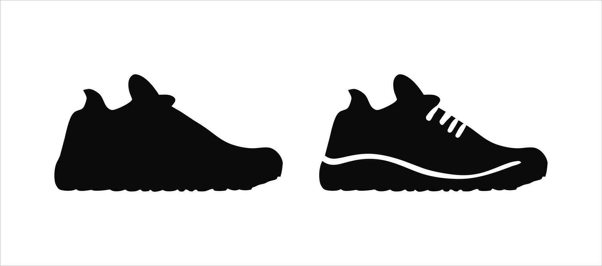 Sneaker. Black and white icon, silhouette. Vector illustration isolated on white background. Shoes for sports. Simple flat graphics. Design element, pictogram, logo