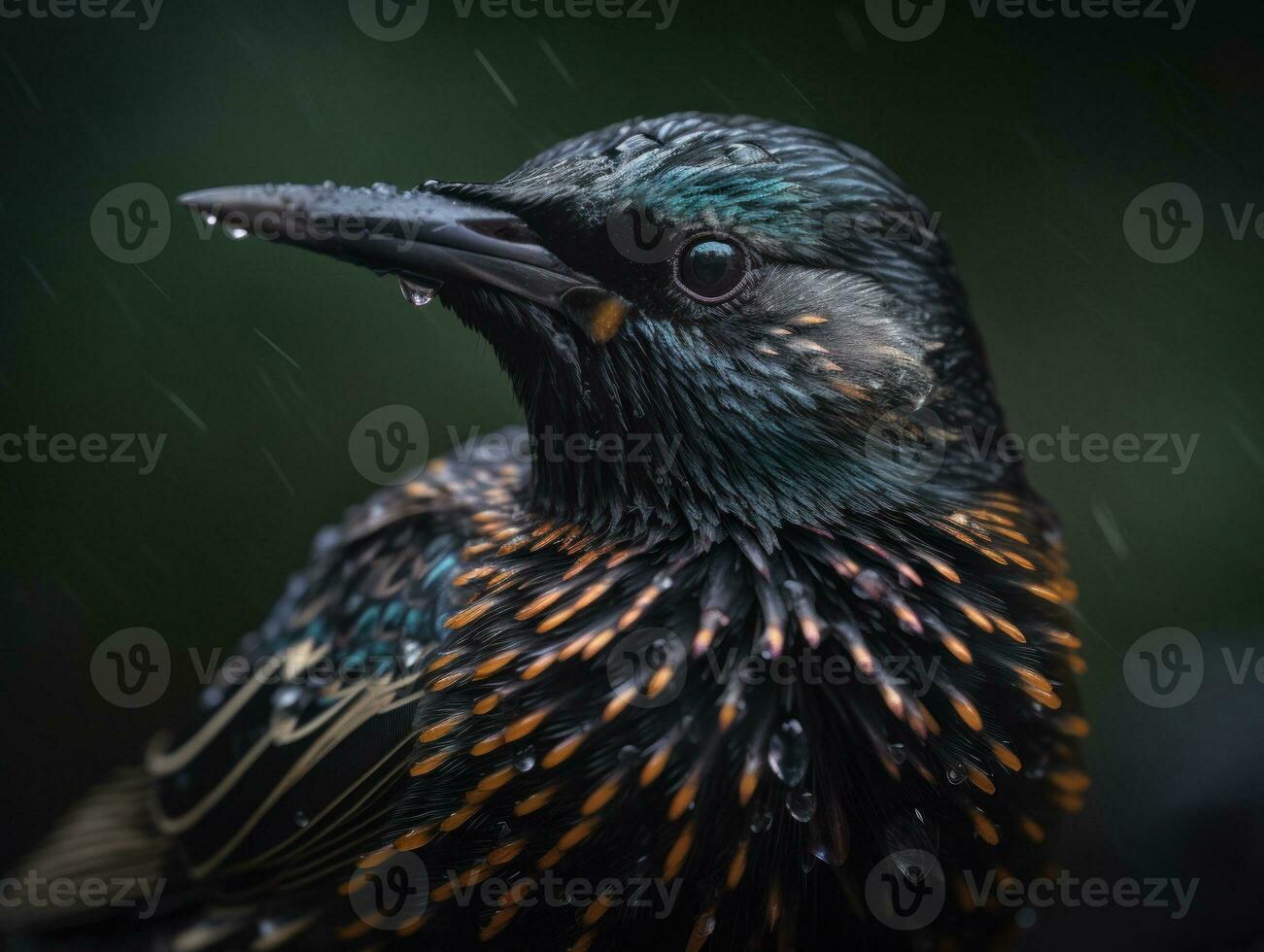 Starling bird portrait AI Generated photo