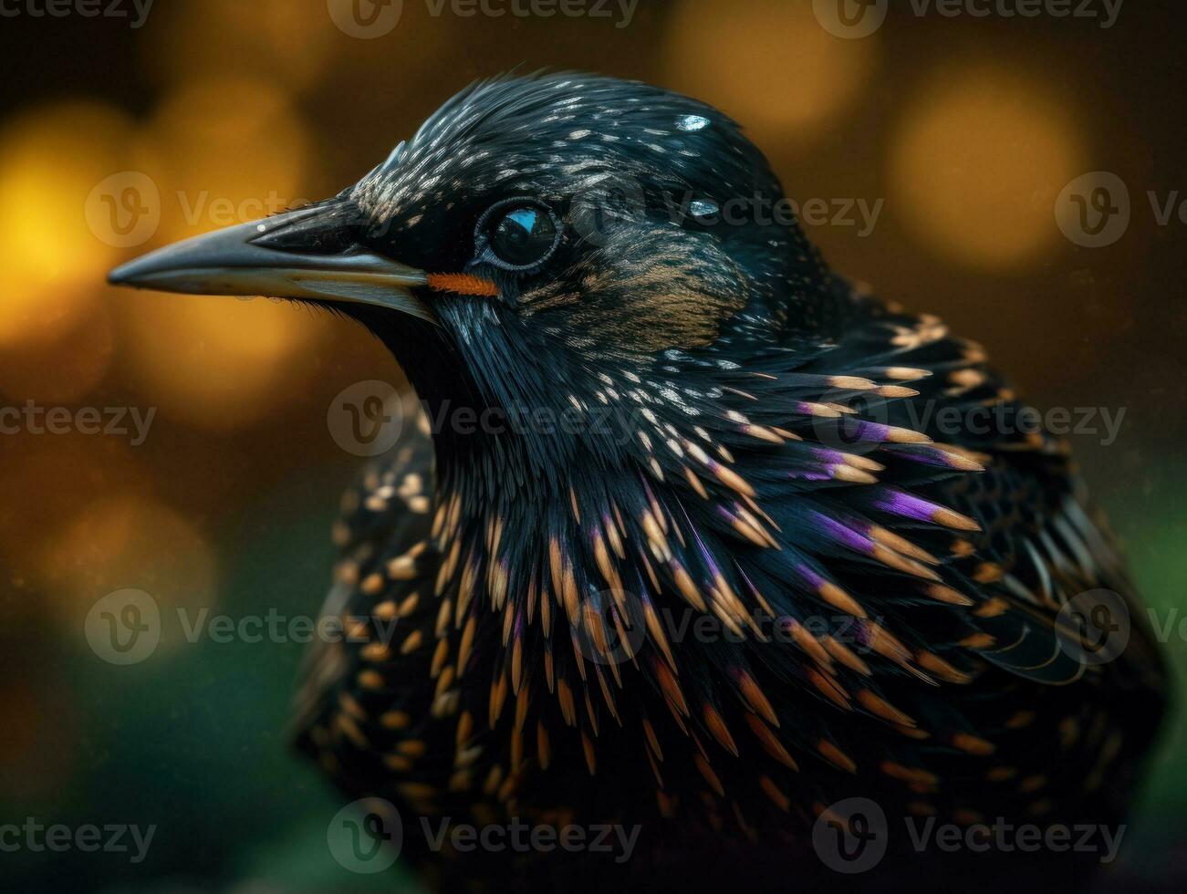 Starling bird portrait AI Generated photo