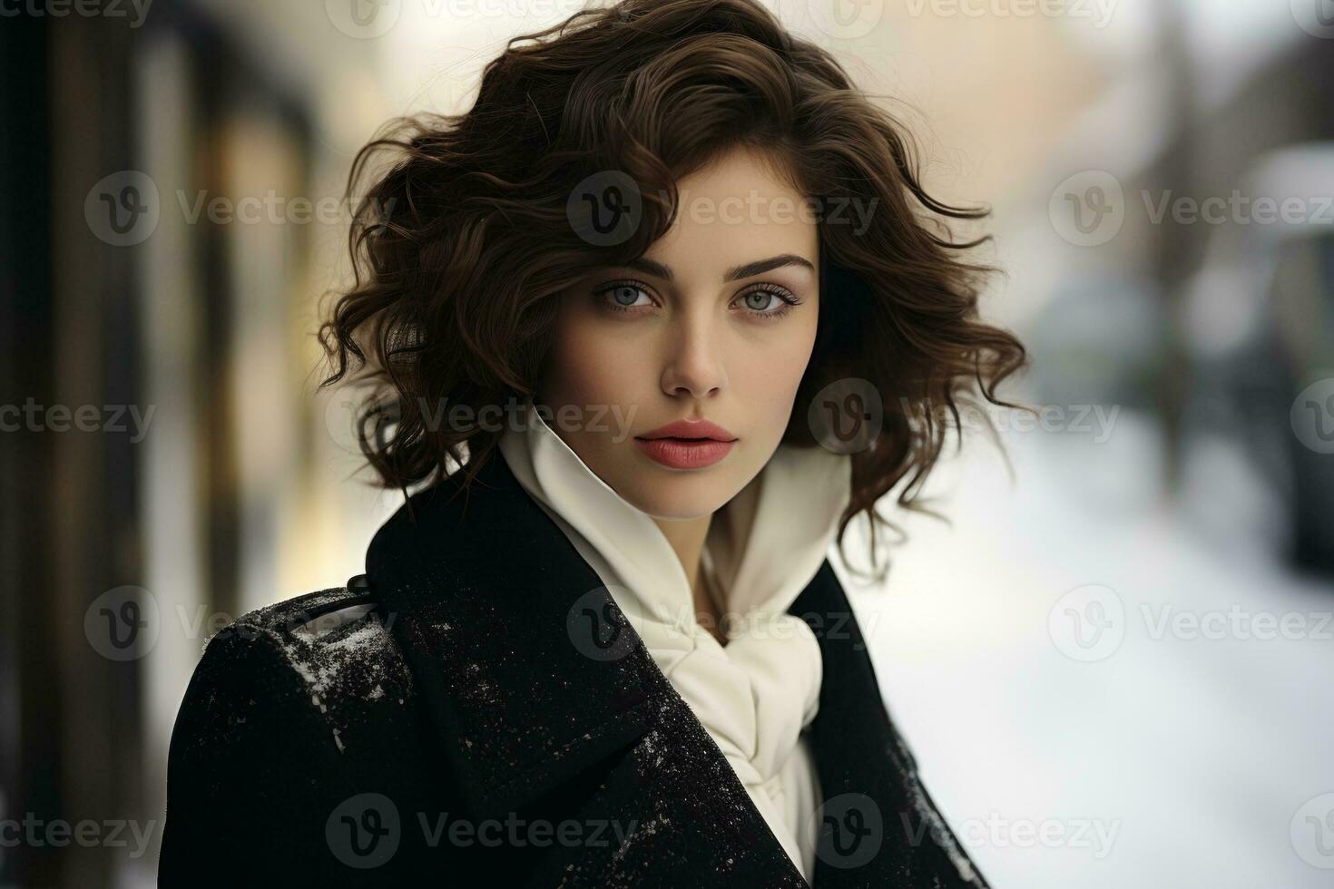 Beautiful young woman in winter clothes, created with generative AI photo