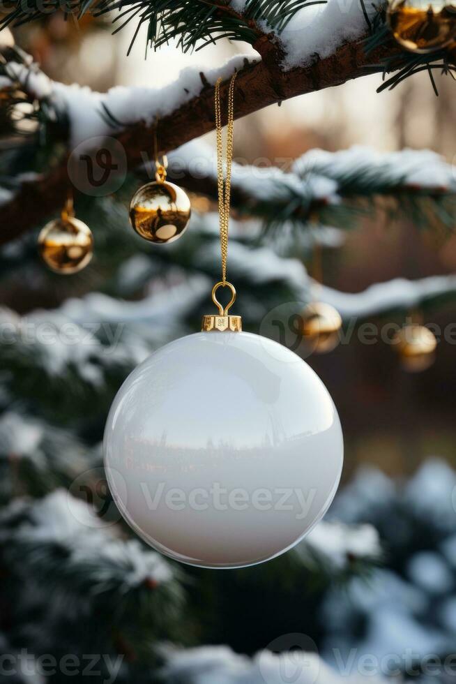 uno blanco blanco Navidad pelota, creado con generativo ai foto