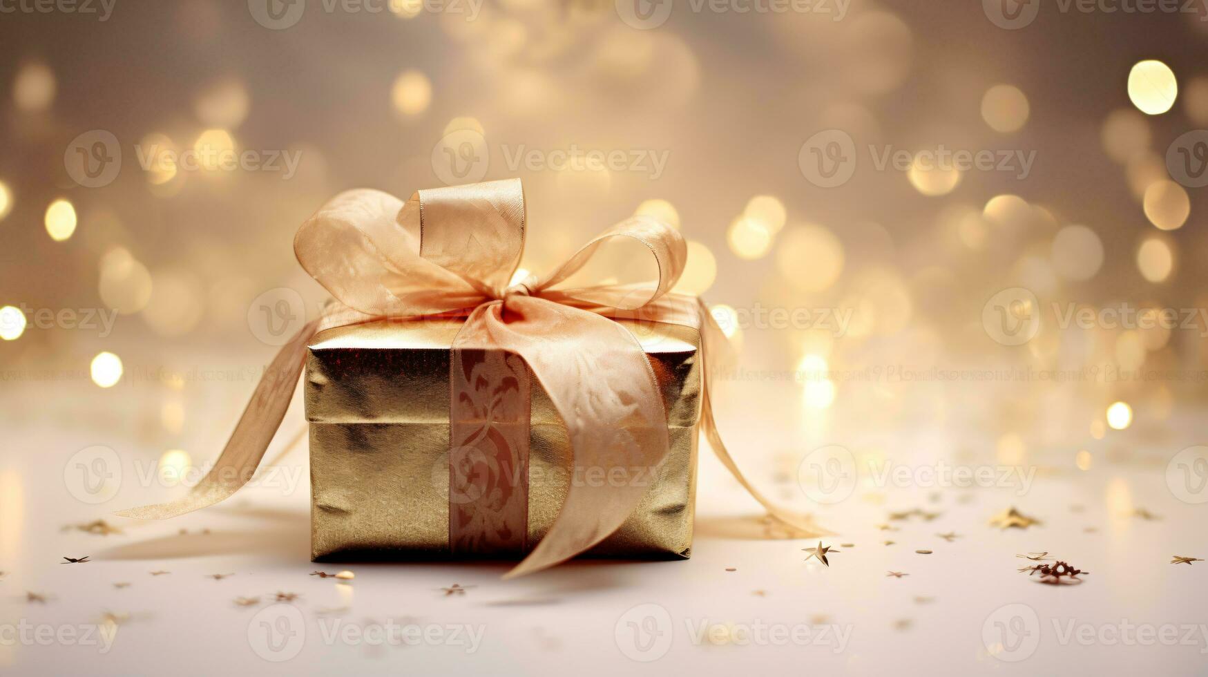 ai generative  Beautifully wrapped christmas gift, present in multiple colors with beautiful backgrounds to elevate them photo