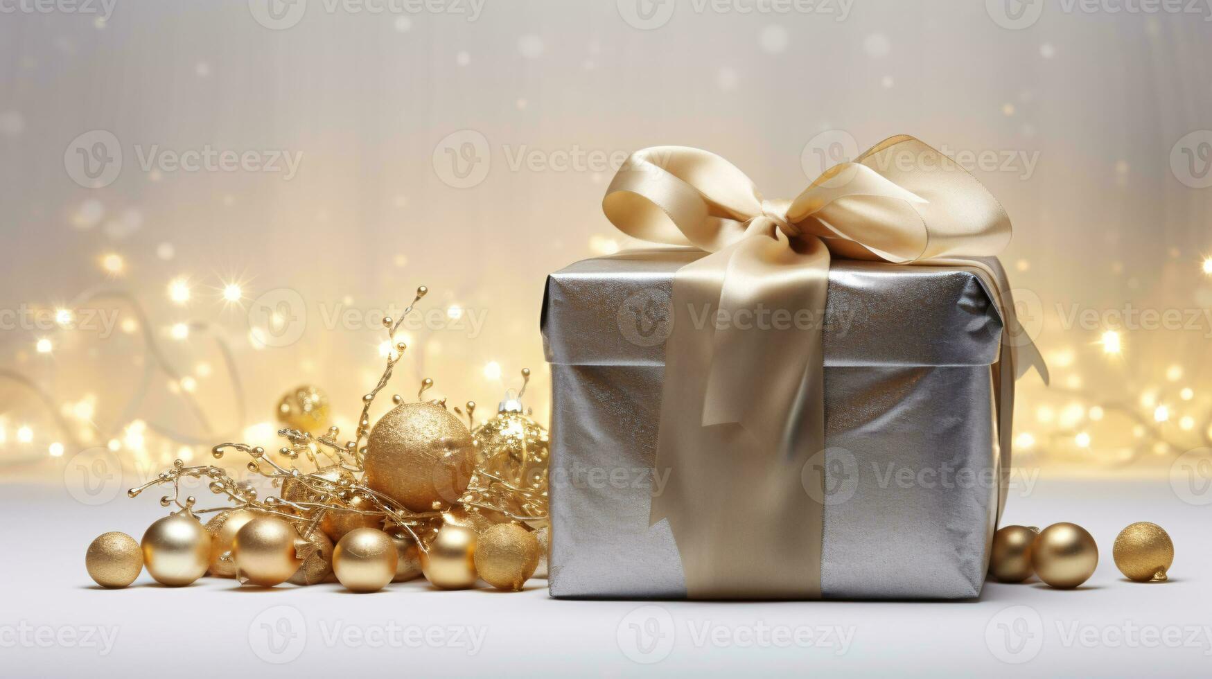 ai generative  Beautifully wrapped christmas gift, present in multiple colors with beautiful backgrounds to elevate them photo