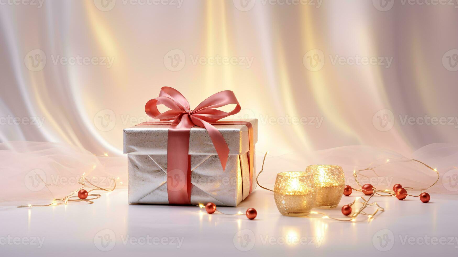 ai generative  Beautifully wrapped christmas gift, present in multiple colors with beautiful backgrounds to elevate them photo