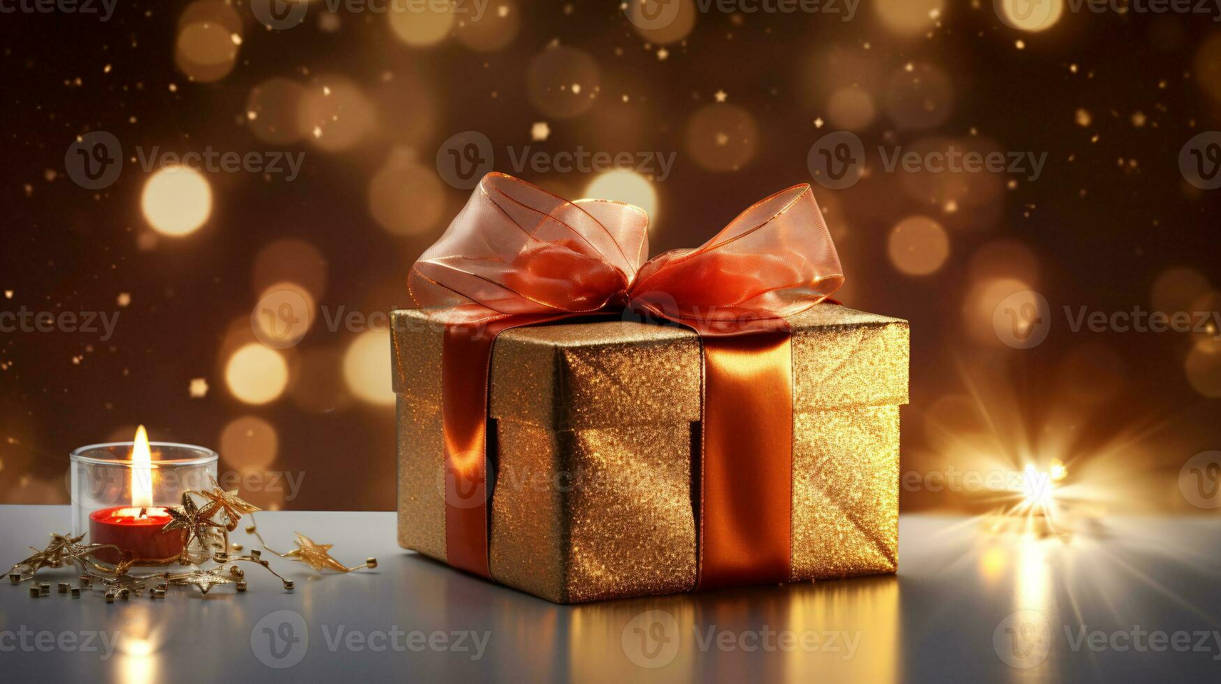 ai generative  Beautifully wrapped christmas gift, present in multiple colors with beautiful backgrounds to elevate them photo