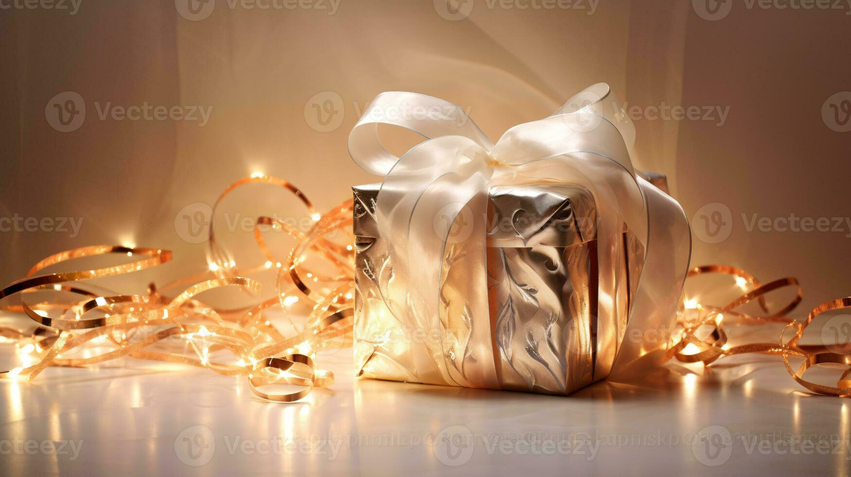 ai generative  Beautifully wrapped christmas gift, present in multiple colors with beautiful backgrounds to elevate them photo