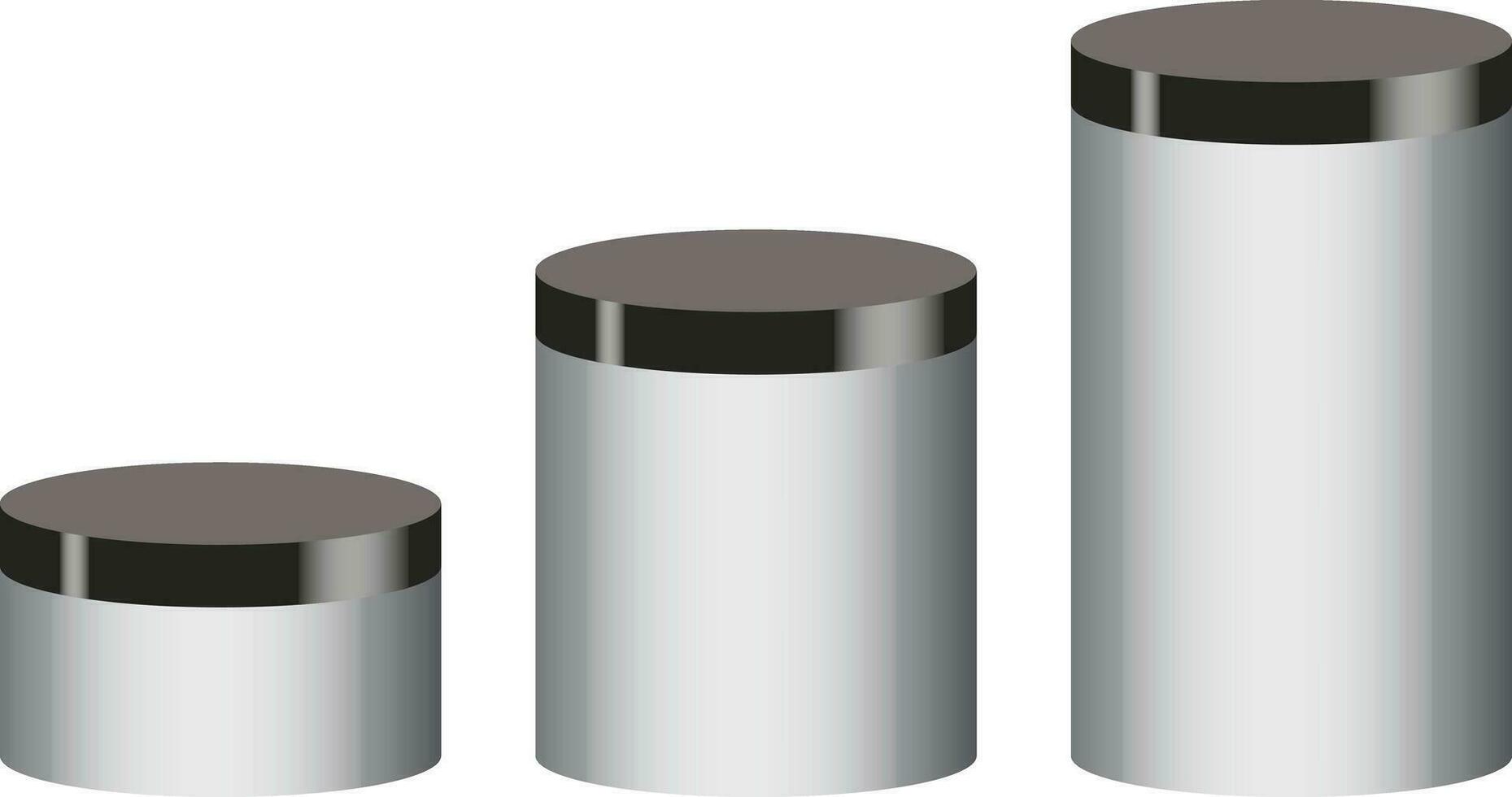 Set of Cosmetic Plastic Jars in Black and Silver with Shiny Surface vector