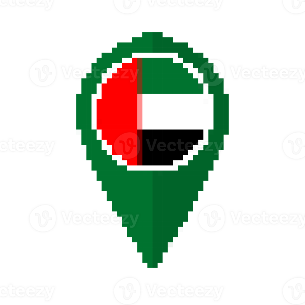 Flag of United Arab Emirates flag on map pinpoint pixel icon isolated png