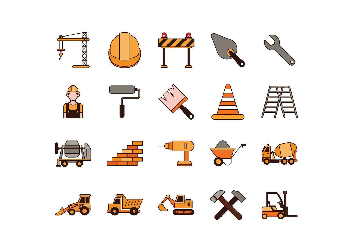 Construction and industrial colored icon set vector