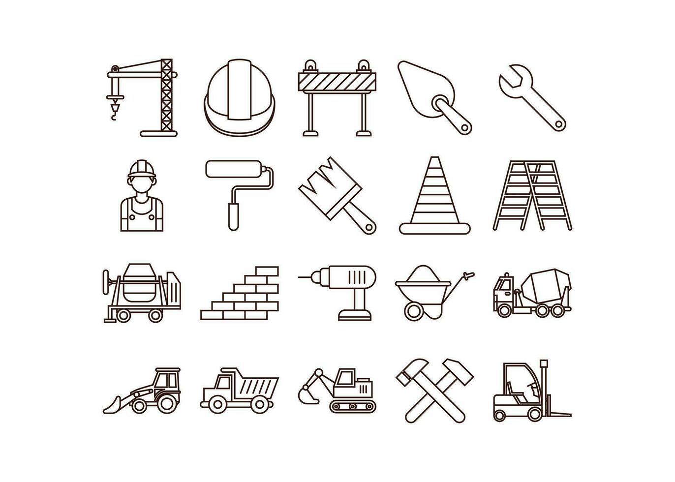 Construction and industrial line icon set vector