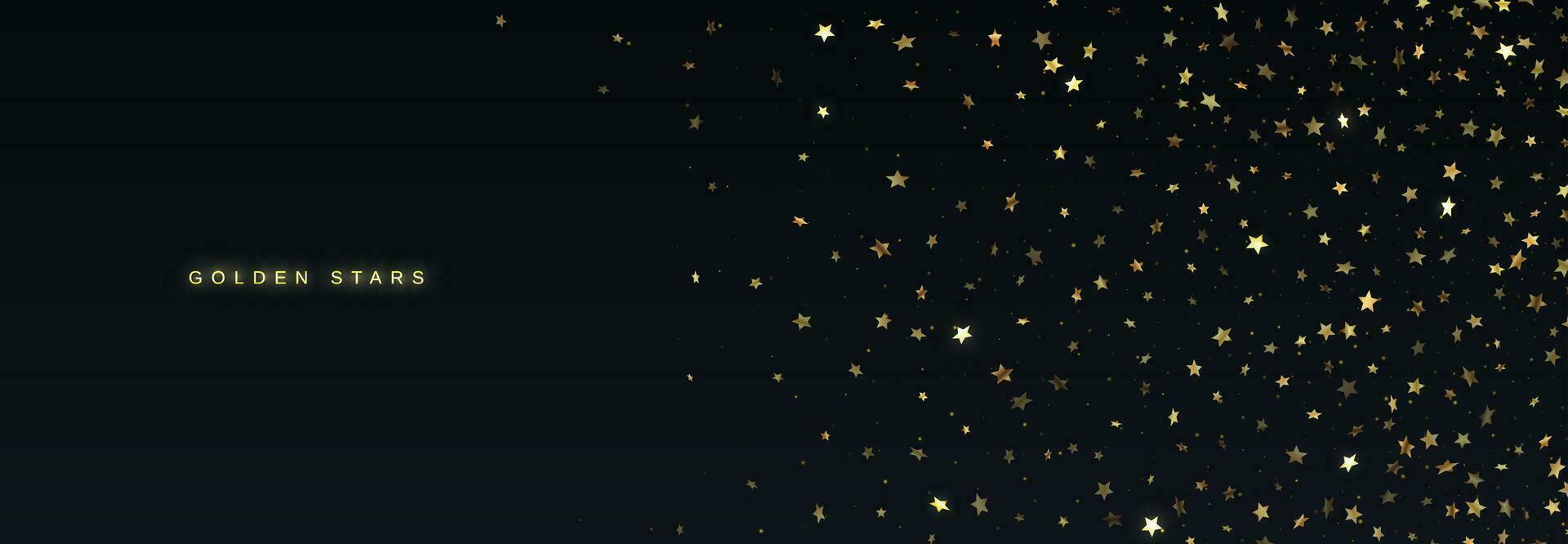 A scattering of gold stars on a dark background. Vector illustration.