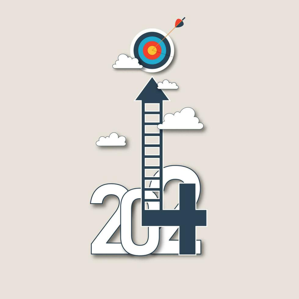 Concept of setting a goal for 2024 new year. Strategic plan for success. Vector illustration.
