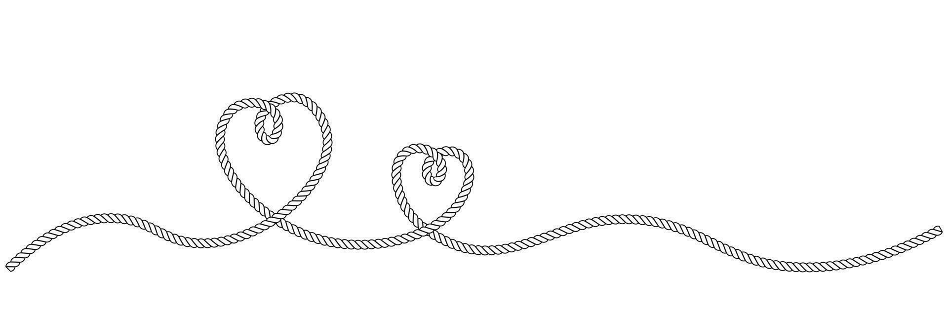 outline Two hearts rope continuous line art.double heart couple icon vector