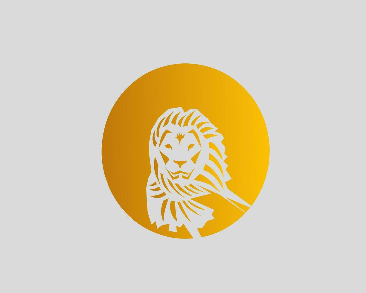 Abstract Lion Logo, Lion logo in an Orange circle, a logo that symbolizes uniqueness and courage. vector