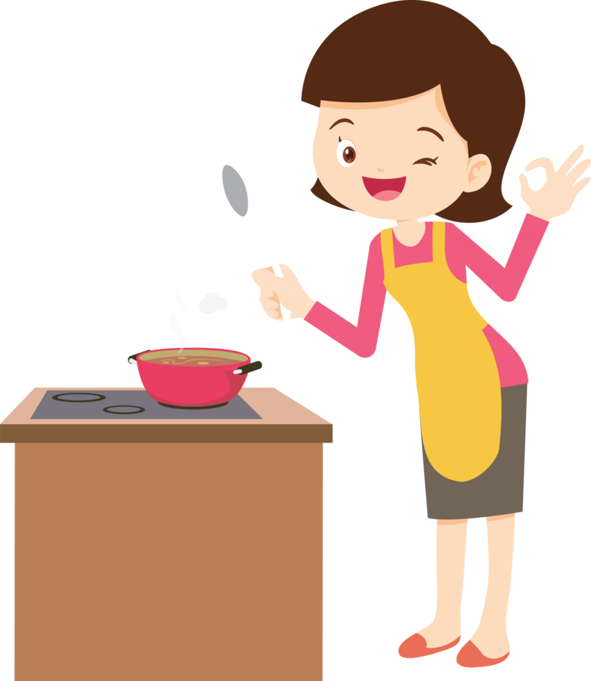 cute people cooking in the kitchen concept png