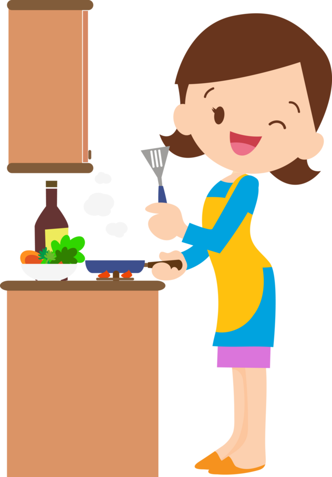 cute people cooking in the kitchen concept png