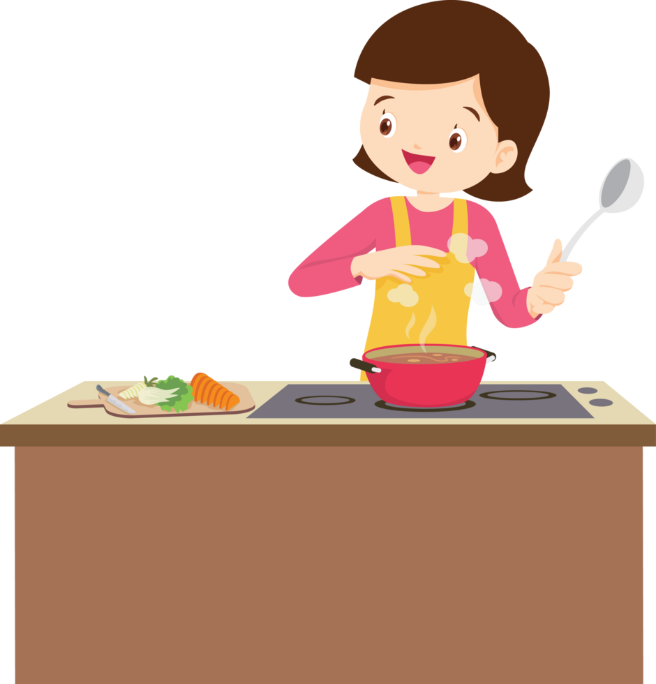 cute people cooking in the kitchen concept png