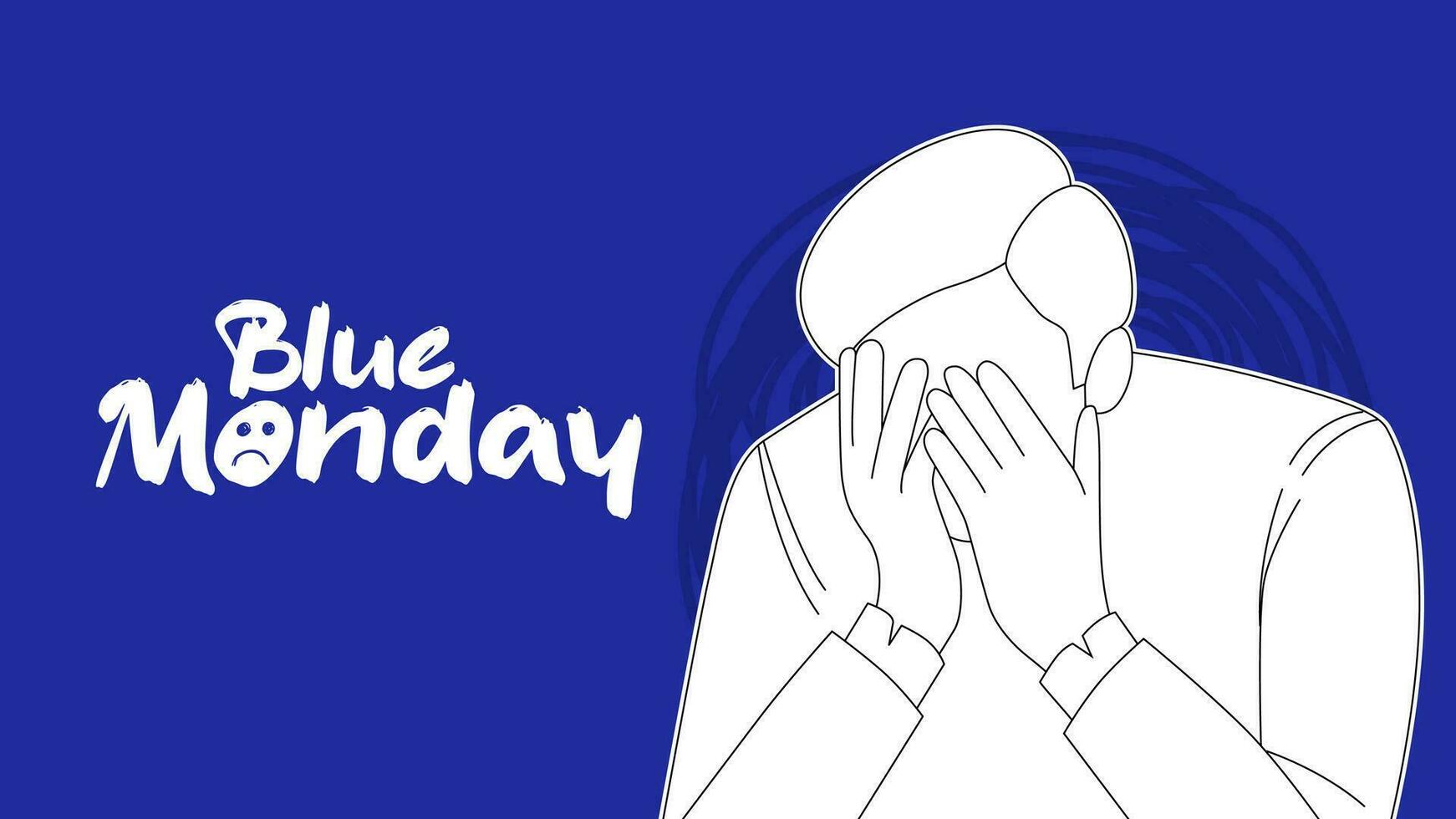 Blue Monday With Calligraphy Title and Sad Depressed Man Covering His Face Illustration vector