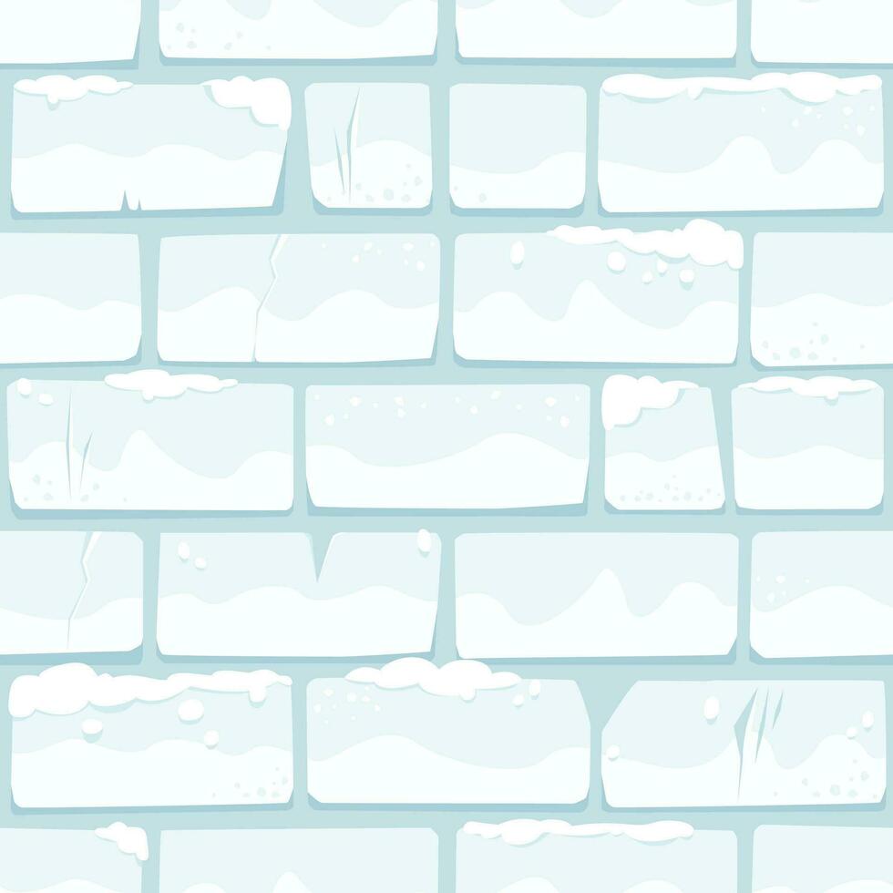 Cartoon Cracked Castle Wall Covered in Snow, Square Seamless Pattern, Flat Design Vector