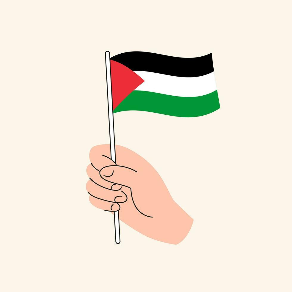 Cartoon Hand Holding Palestine Flag, Isolated Vector Design.