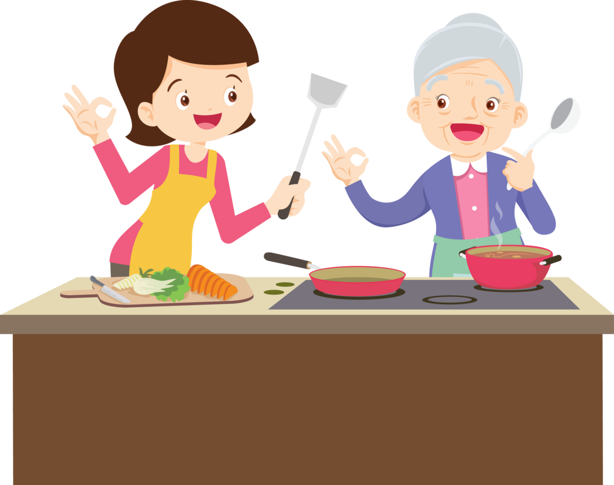 cute people cooking in the kitchen concept png