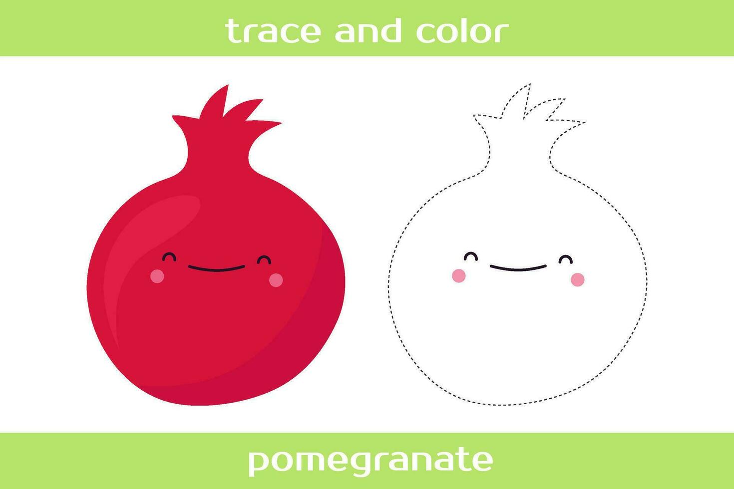 Educational worksheet Trace and color cute kawaii pomegranate vector