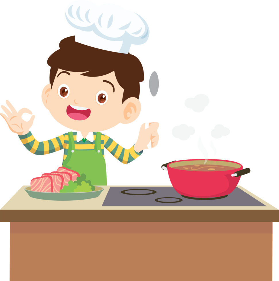 Cooking children boy Little kids making delicious food professional chef png