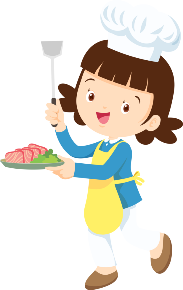 Cooking children girl Little kid making delicious food professional chef png