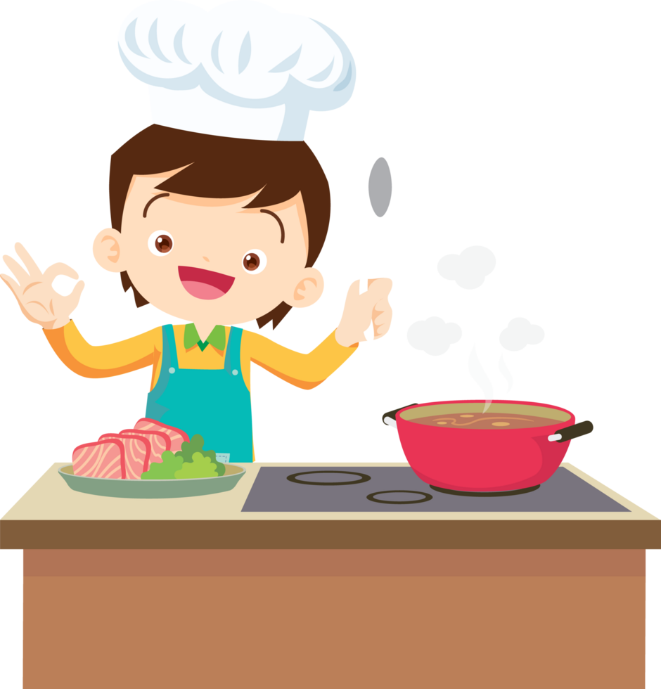 Cooking children boy Little kids making delicious food professional chef png