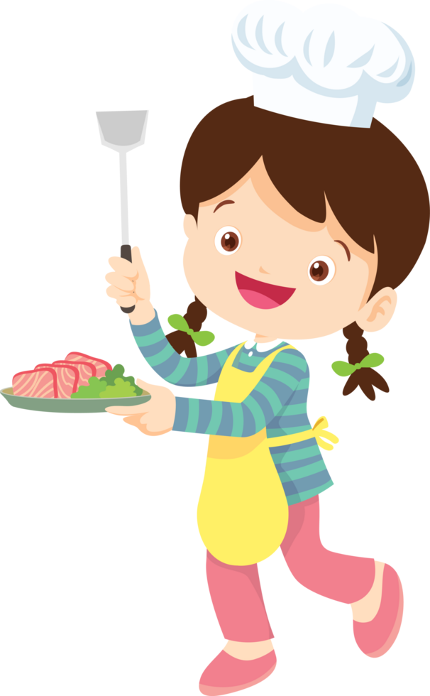 Cooking children girl Little kid making delicious food professional chef png