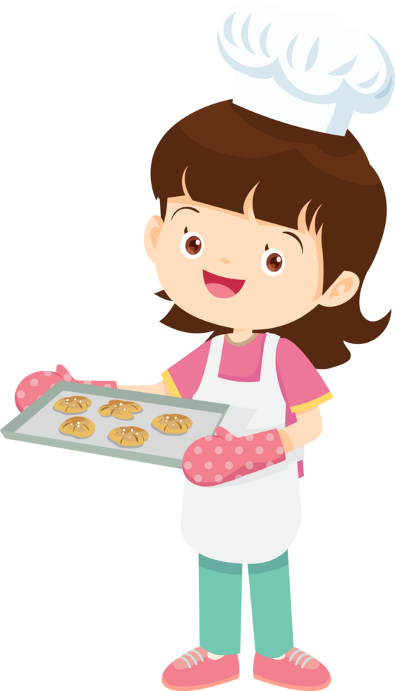 Cooking children girl Little kid making delicious food professional chef png