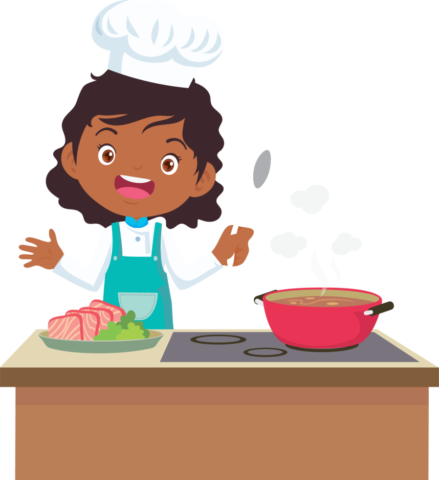 Cooking children girl Little kid making delicious food professional chef png