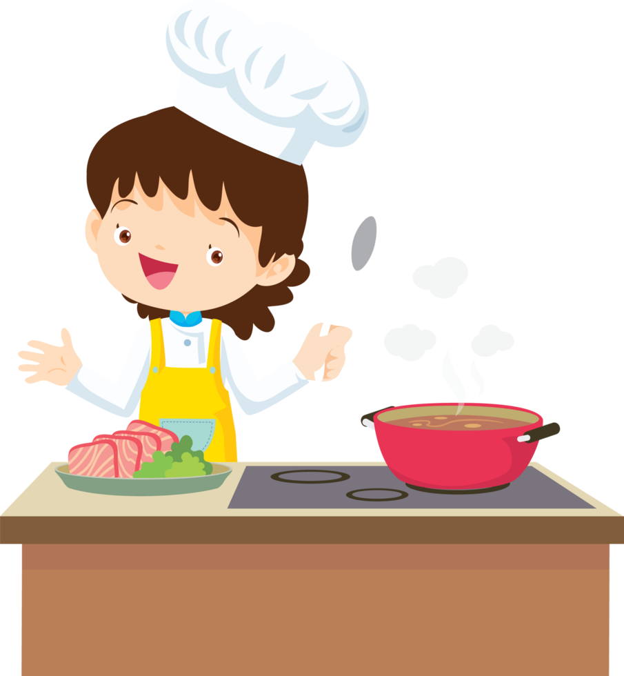 Cooking children girl Little kid making delicious food professional chef png