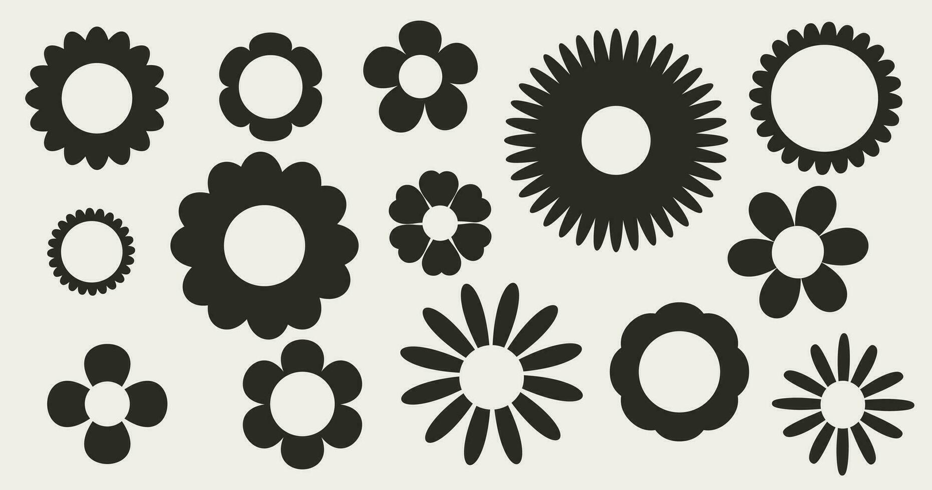 Retro Vintage Y2K Style Flower Set. Set of abstract floral art. Vector illustration.