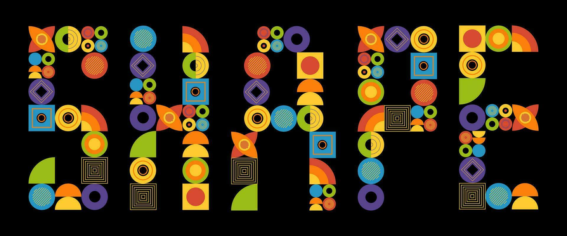 Abstract letters from geometric shapes. Modern vector design in Y2K style. A collection of various shapes, labels, stickers inspired by brutalism.
