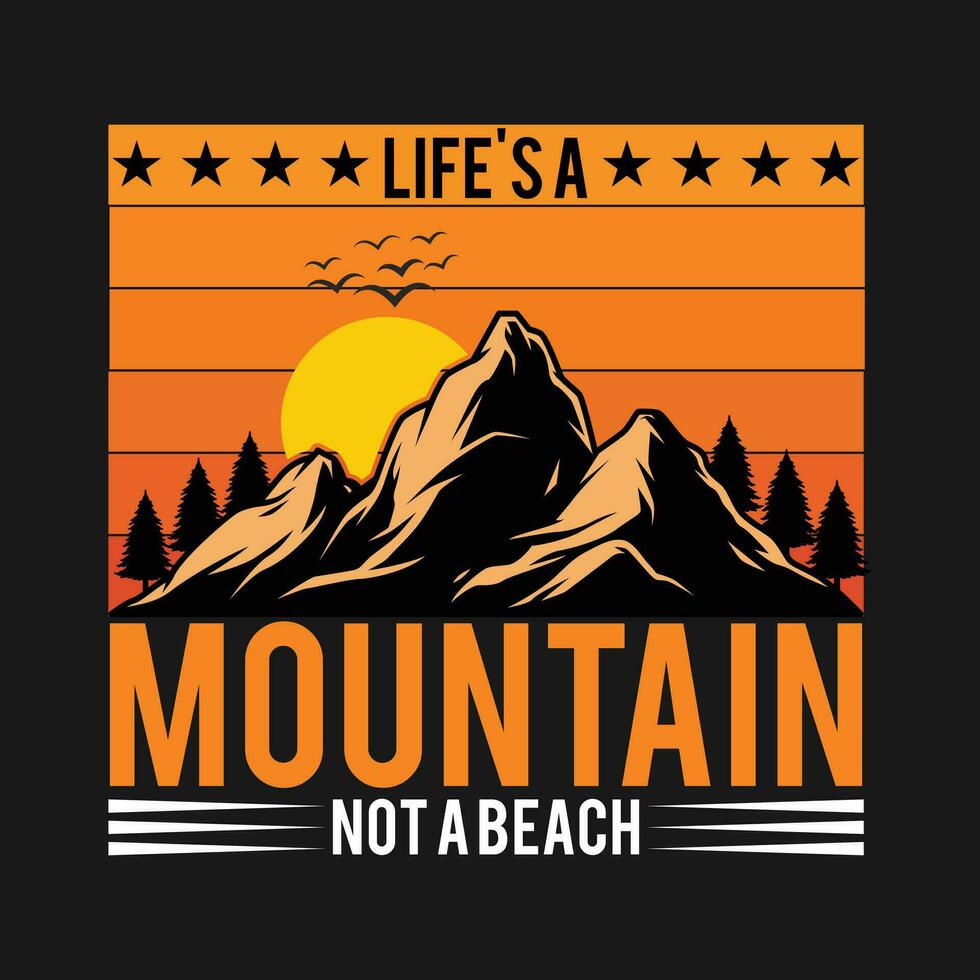 Adventure at the mountain graphic artwork for t shirt and others. Mountain with tree retro vintage print design. vector