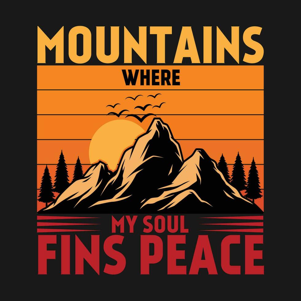 Adventure at the mountain graphic artwork for t shirt and others. Mountain with tree retro vintage print design. vector