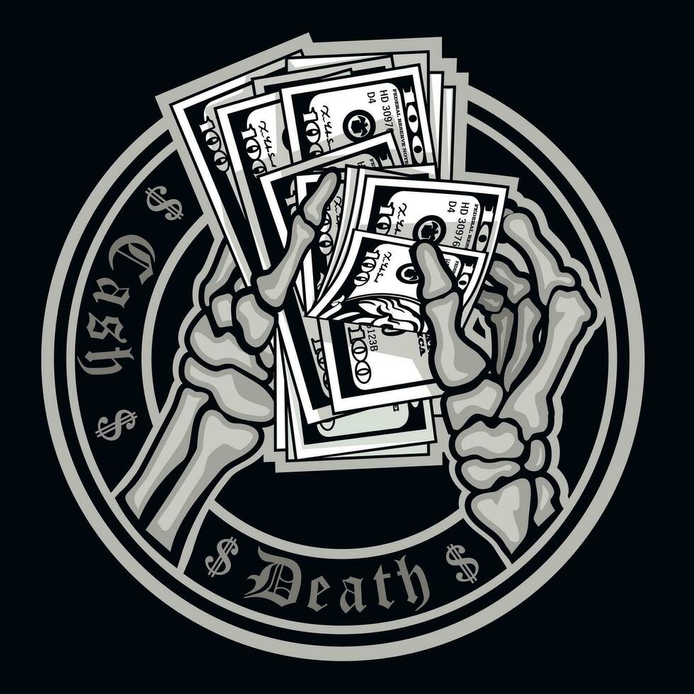 skeleton arm with money,  grunge vintage design t shirts vector