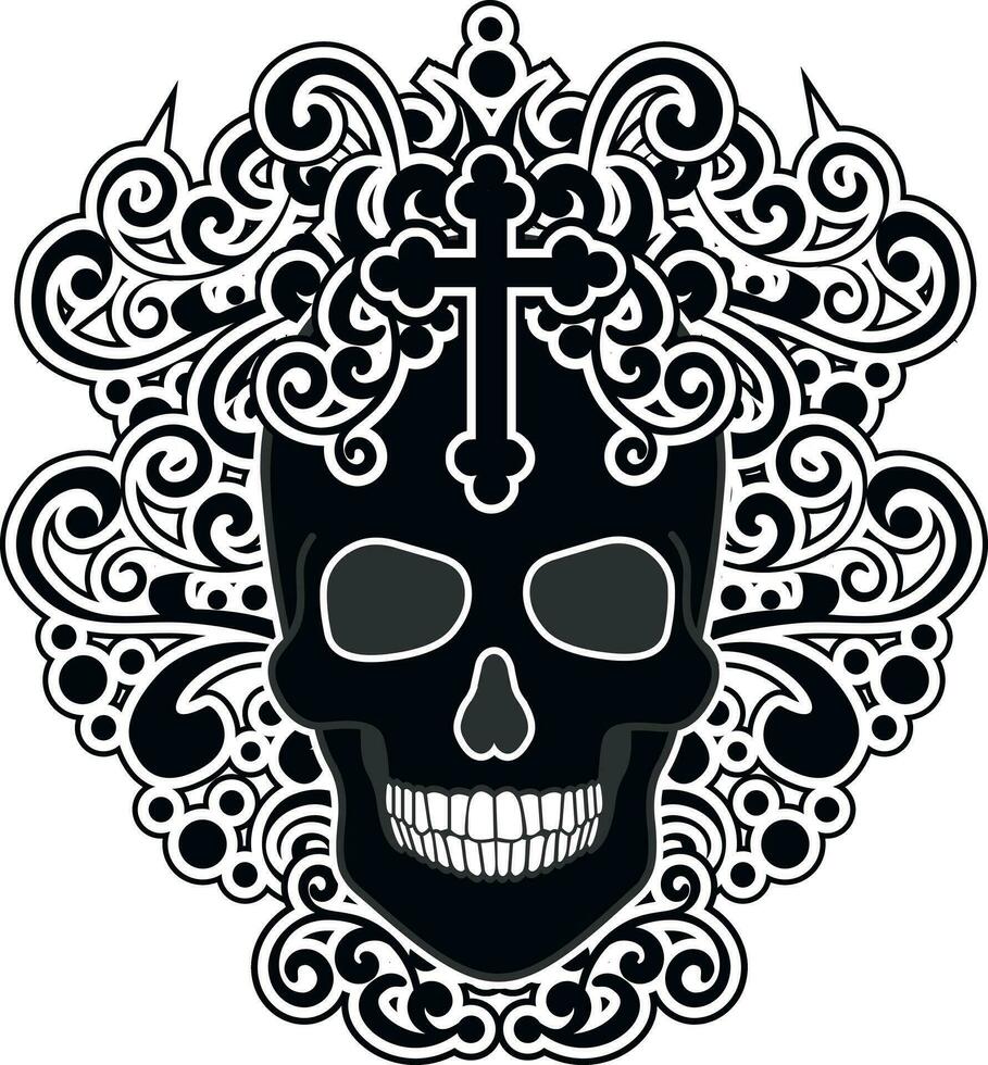 Signo gótico con calavera, camisetas de diseño vintage grunge vector