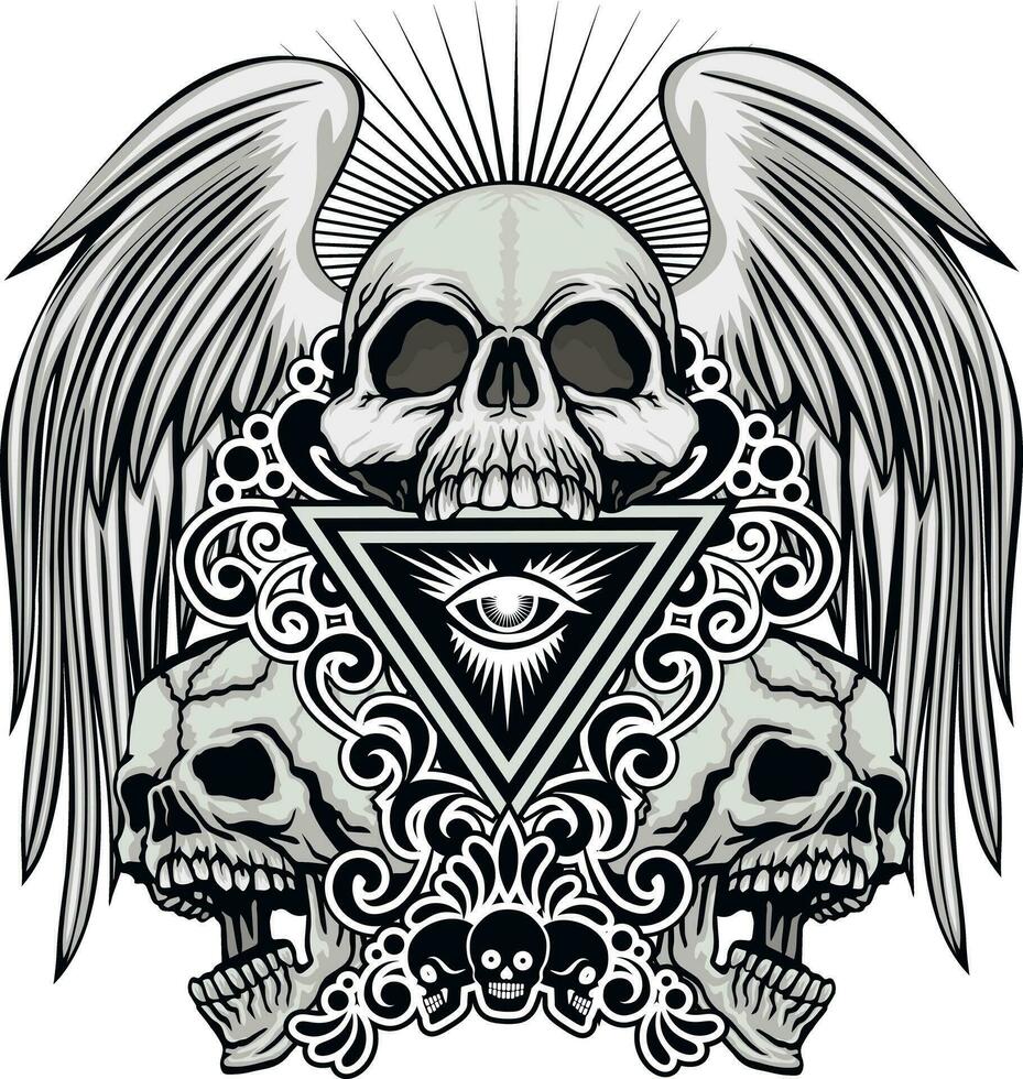 Signo gótico con calavera, camisetas de diseño vintage grunge vector