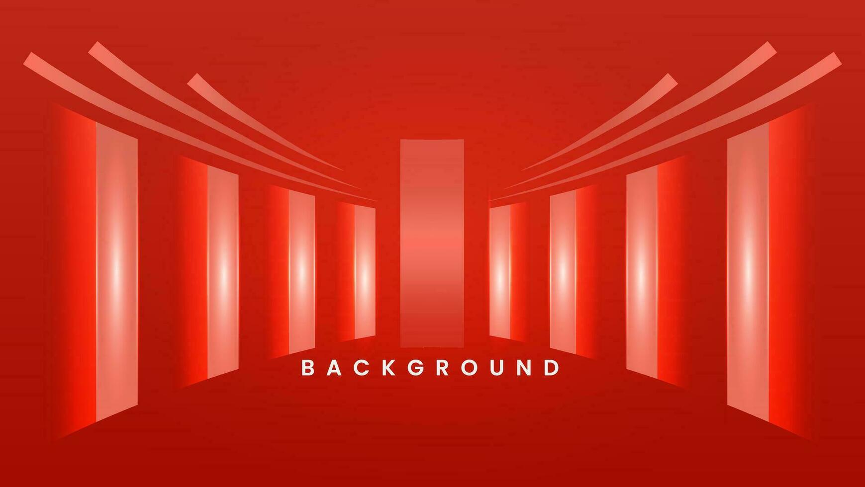 3d square box stage. Showcase scene red background with bright lines effect vector