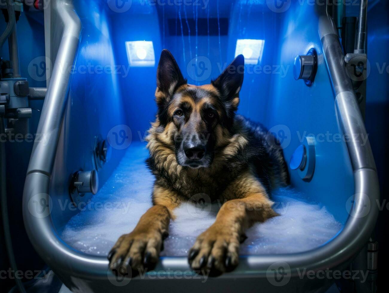 Serene dog enjoying a massage at a pet spa AI Generative photo